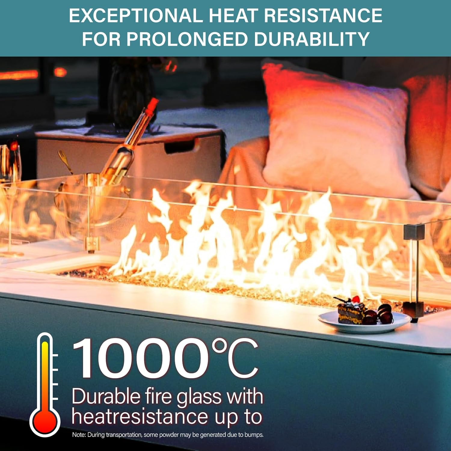 NUPICK 5 Pound Fire Glass, 1/4 Inch Reflective Fire Pit Glass, Tempered Firepit Glass Rock for Propane or Natural Gas, Glass Rocks for Fire Pit Table, Fireplace Glass for Landscaping, Aqua Blue image number 5