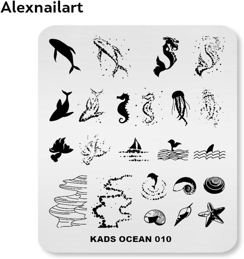 Alexnailart Nail Art Stamping Plates Image Template with Ocean Mermaid Shell Jellyfish Beach Patterns for Nail Design Manicure Print DIY Nail Design Nail Polish Transfer Tools image number 5