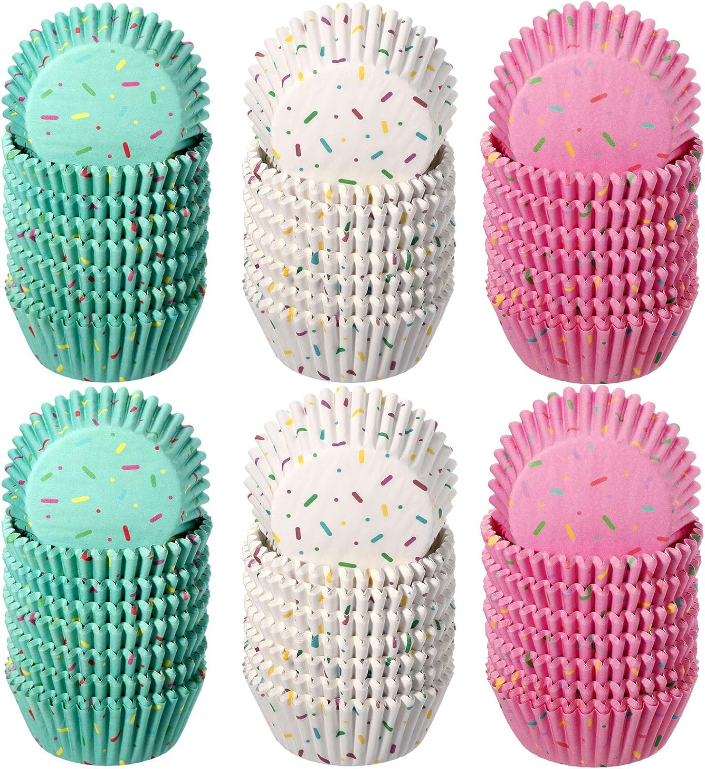 600 Pieces Cupcake Liners Colorful Paper Baking Cups Cupcake Wrappers Wraps Muffin Case Trays for Christmas Candyland Donut Party Decorations(White, Blue and Pink)
