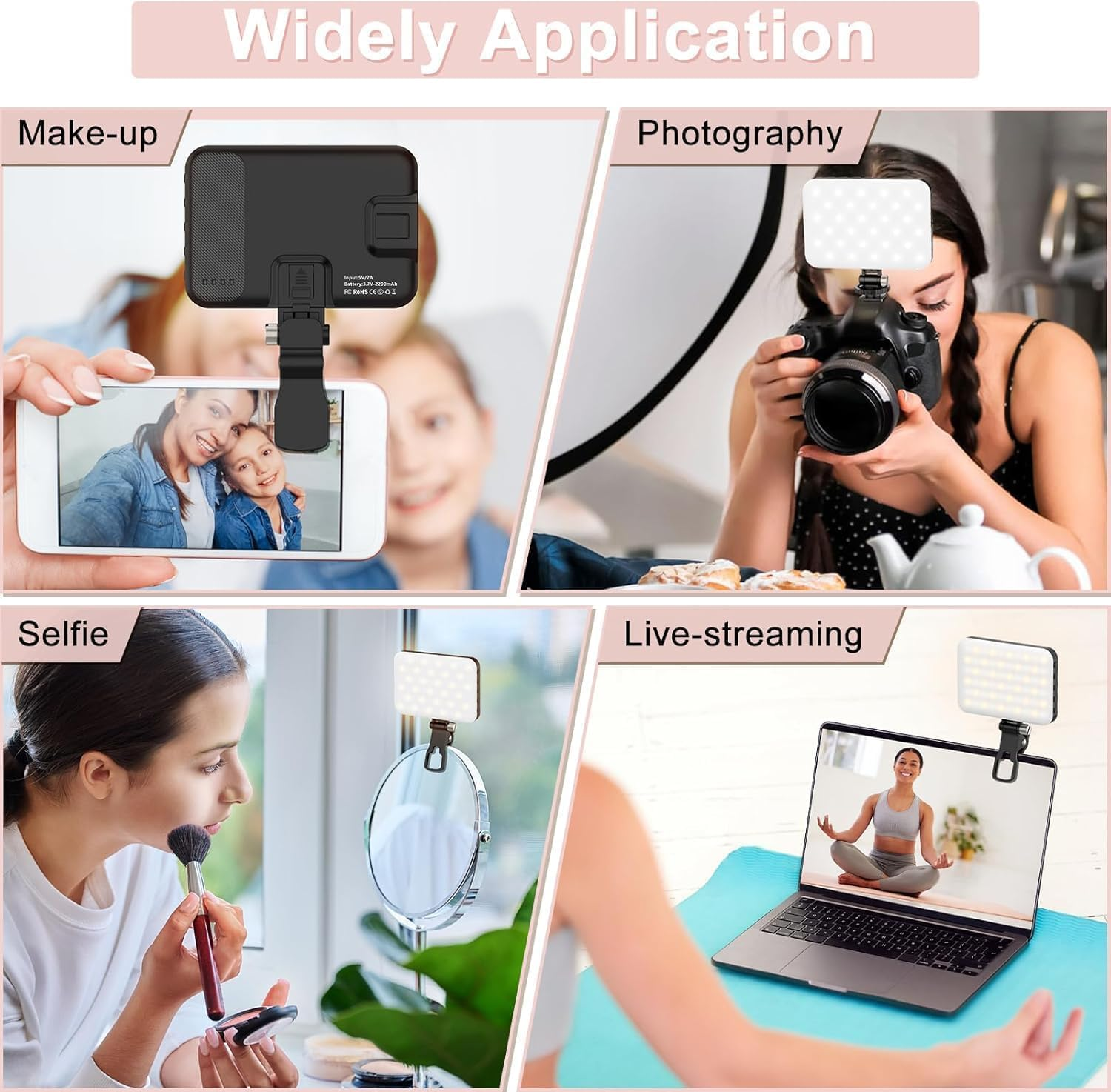 60 Leds Selfie Light, 3 Lighting Modes, Rechargeable Clip on Phone/Laptop/Camera Light & CRI 97+ for Laptop/Phone, Video Conference, Youtube, Tiktok, Makeup Vlog (Black) image number 3