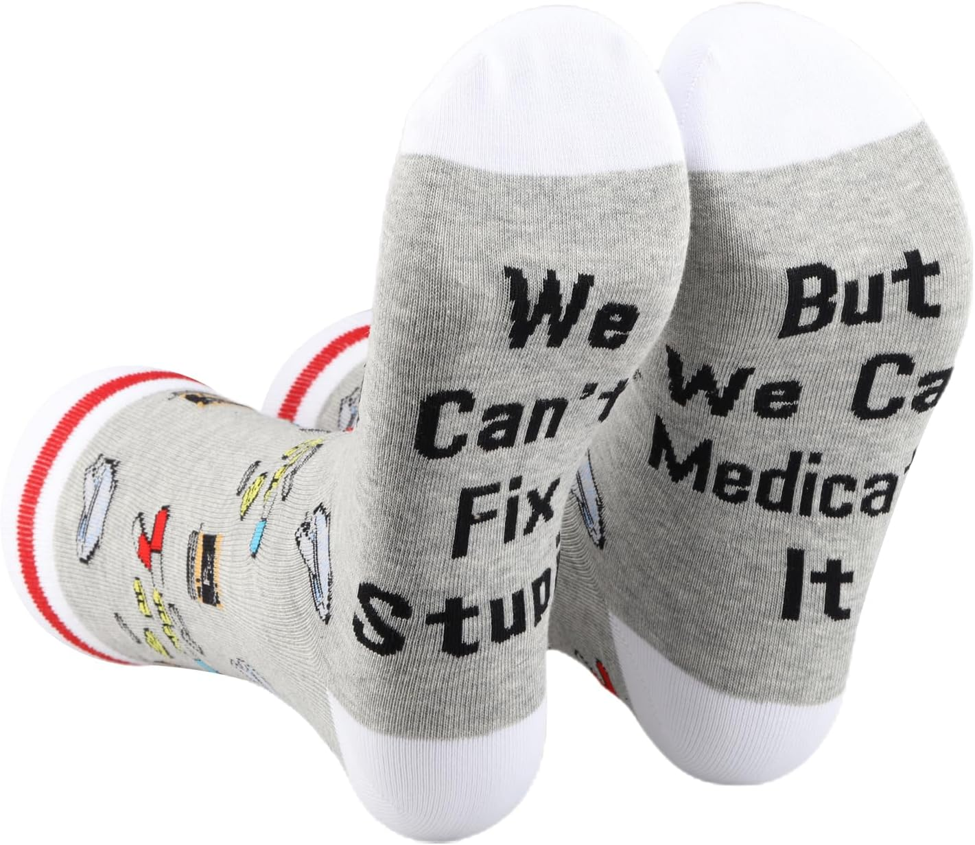 PXTIDY 2 Pairs Pharmacist Socks Pharmacist RX Gift Pharmacy Tech Gift We Can'T Fix Stupid but We Can Medicate It image number 4