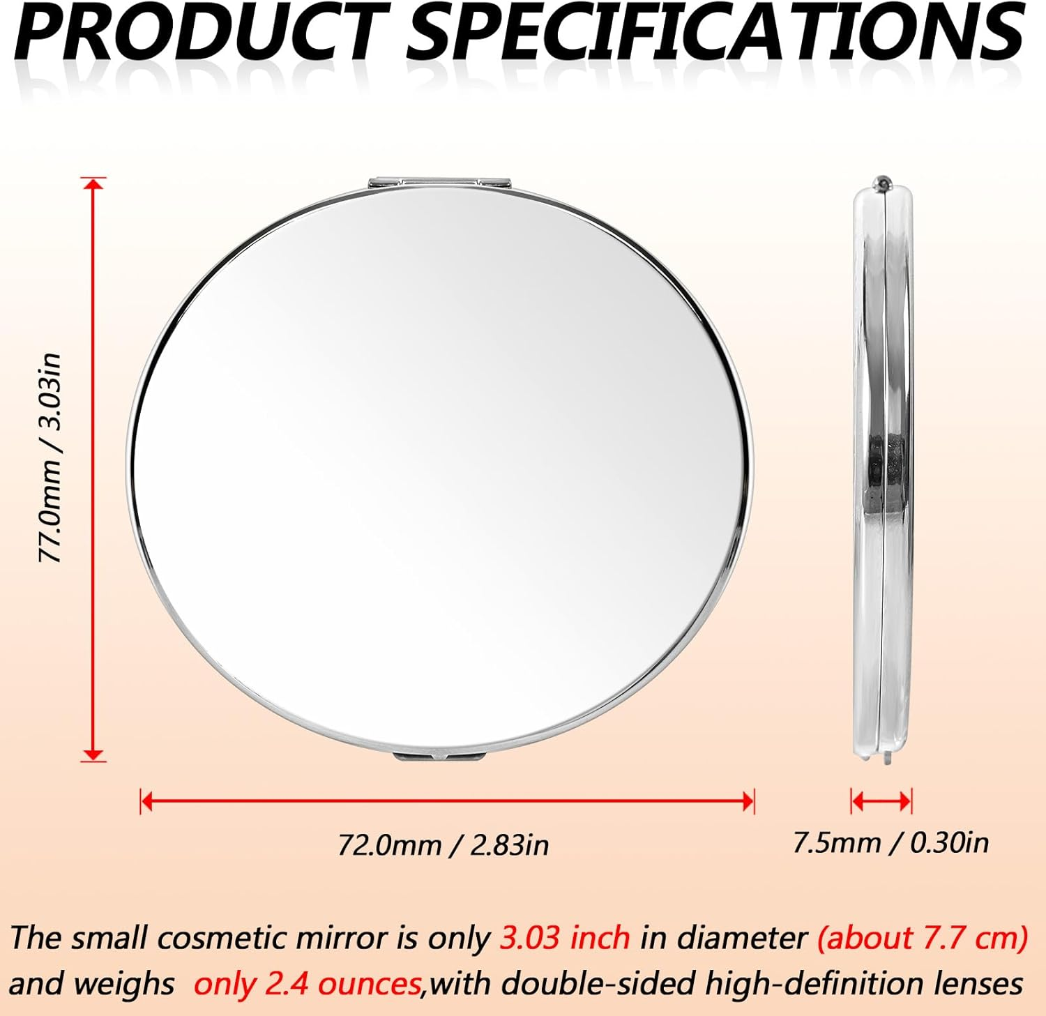 Mini Portable Oval Metal Folding Mirror, Beautiful and Elegant, Sturdy and Durable, 1X/2X Magnifying Glass. (Bare Silver) - Bare Silver image number 2