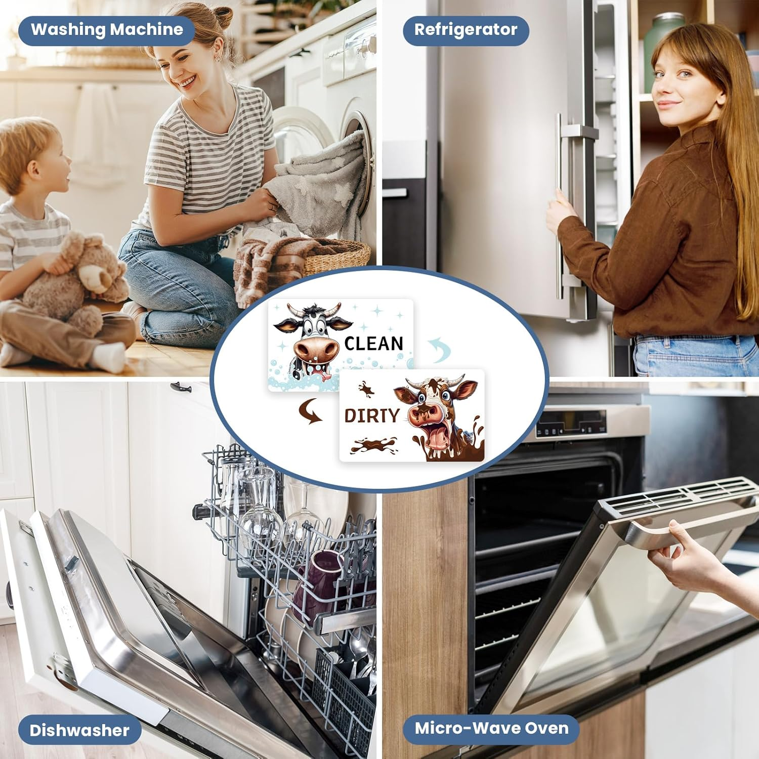 HSSPIRITZ Funny Cow Cute Cartoon Clean Dirty Dishwasher Magnet,Washing Machine Magnet Flip,Cow Kitchen Refrigerator Clean Dirty Sign,Double Sided Strong/Non Scratch(Cow) image number 5