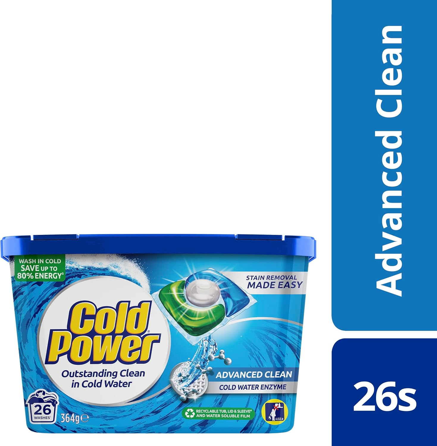 Cold Power Advanced Clean Triple Laundry Detergent 26 Capsules 364 G image number 1