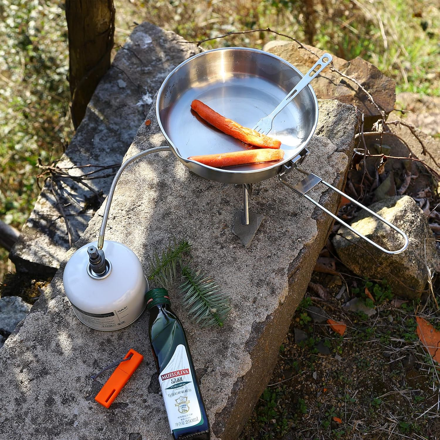 Fire-Maple Antarcti Stainless Steel Camping Frying Pan Skillet | 1.4L Portable Camp Cookware for Cooking Steak Egg | Omelette Pan Griddle Tableware with Folding Handle image number 3