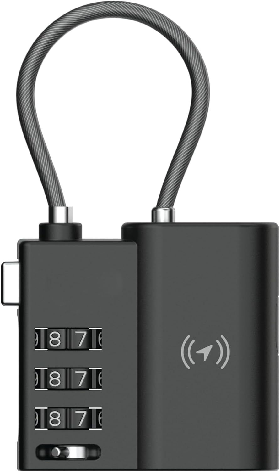 Laser TSA Approved 3-Digit Lock Smart Travel Tag, USB-C Rechargeable, Apple Find My Compatible, IPX4 Splash Resistant - Tracks Items like Travel Accessories, Luggage, Suitcase, Travel Bag and Gear