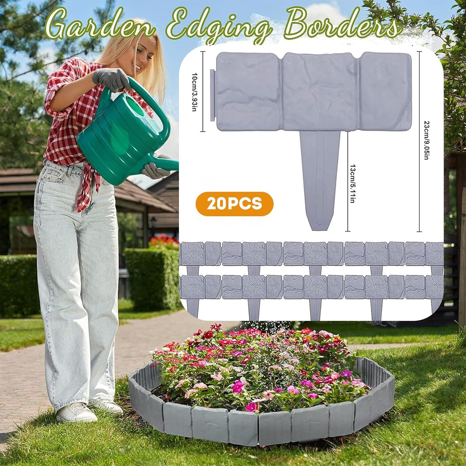 Grey Cobbled Stone Effect Garden Lawn Edging Plant Border, Grey Stone Effect Lawn Edging,Simply Hammer 20 Pack image number 2