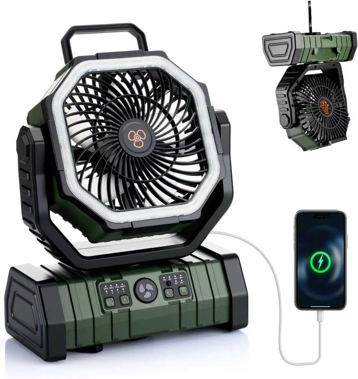 Minimighty Camping Fan 20000Mah Portable Rechargeable Fan for Camping with LED Lantern, Desk Fan 4 Speeds, Timer & Power Bank Function for Travel Outdoor Fishing Office RV