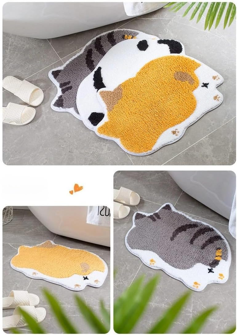Cute Cat Shaped Bath Rug Mat Bathroom Rug,Soft Shower Rugs for Bathroom Floor, Tub and Shower, Washable & Non-Slip & Absorbent, 30"&times;17.5" (45X75Cm, Grey Cat) image number 3