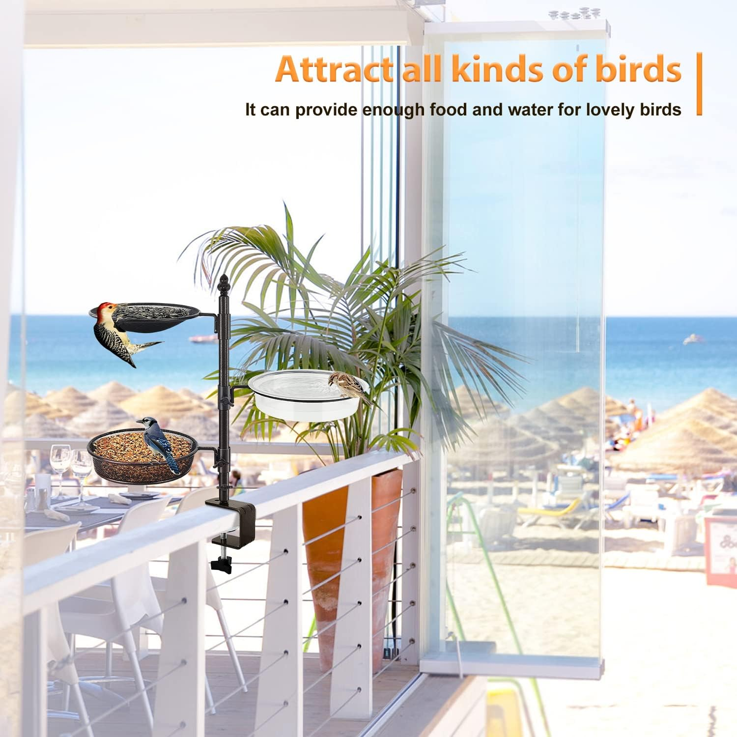 Balcony & Porch Deck Railing Bird Feeder - 3 Tray, Bath Spa, Great for Attracting Wild Bird image number 4