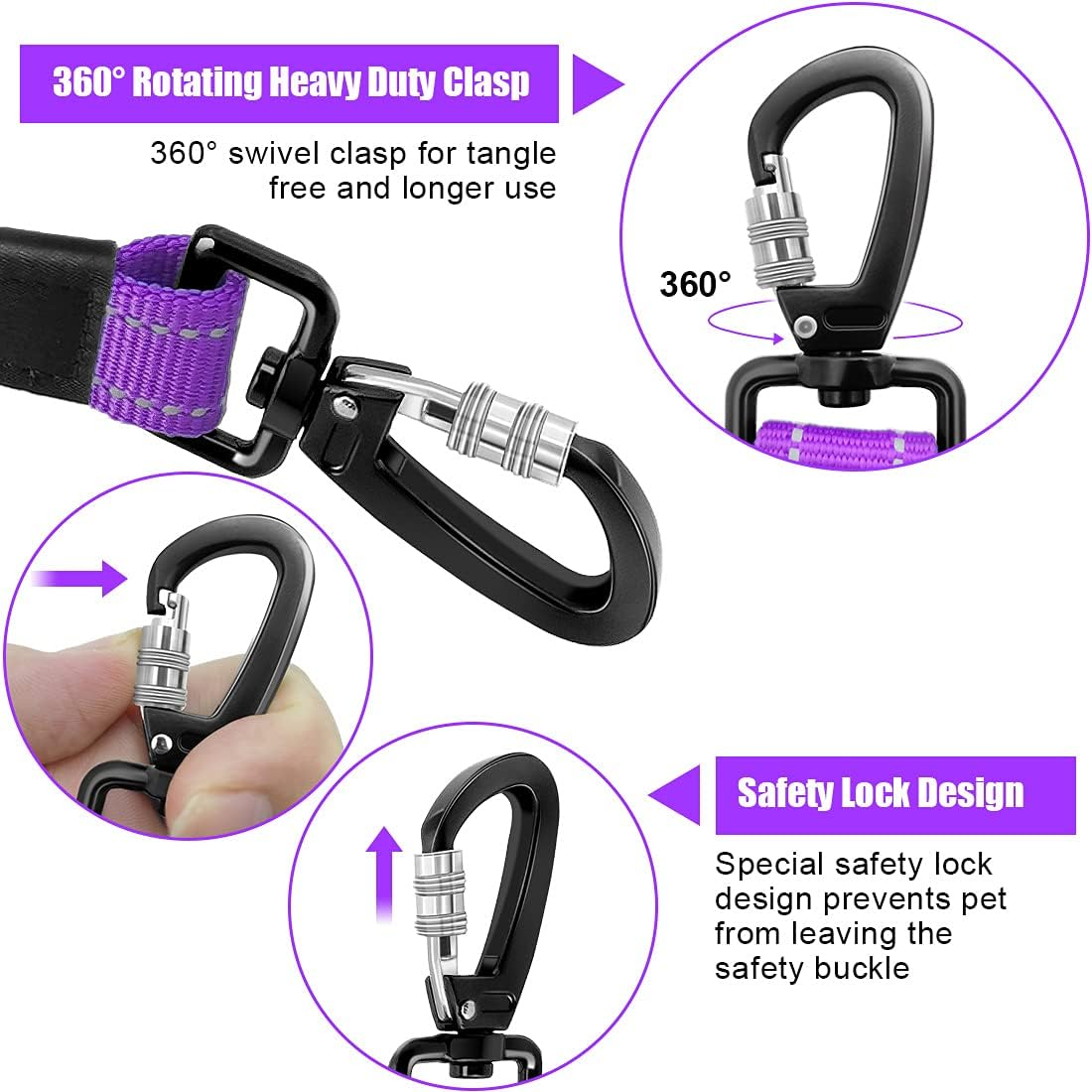 Q.K Bungee Dog Lead, Shock Absorbing Reflective Dog Lead, Dog Walking Running Elastic Lead with 2 Padded Handle & Car Seat Belt Buckle, Adjustable Dog Leash Heavy Duty for Large Medium Small Dogs image number 2