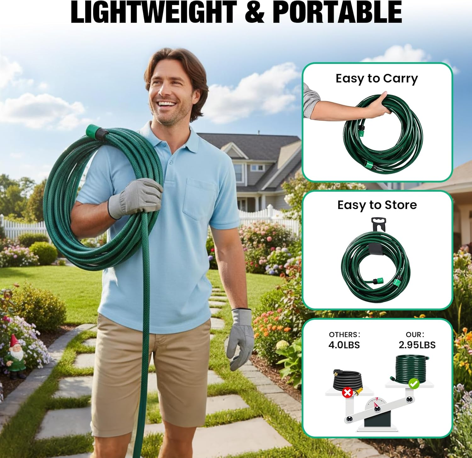 Advwin Garden Hose 15M/50Ft, Water Hose with Nozzle, No Kink and Lightweight Garden Water Pipe, High Burst Strength, 1/2", 3-Layer Weaving Design, Leak-Proof image number 6