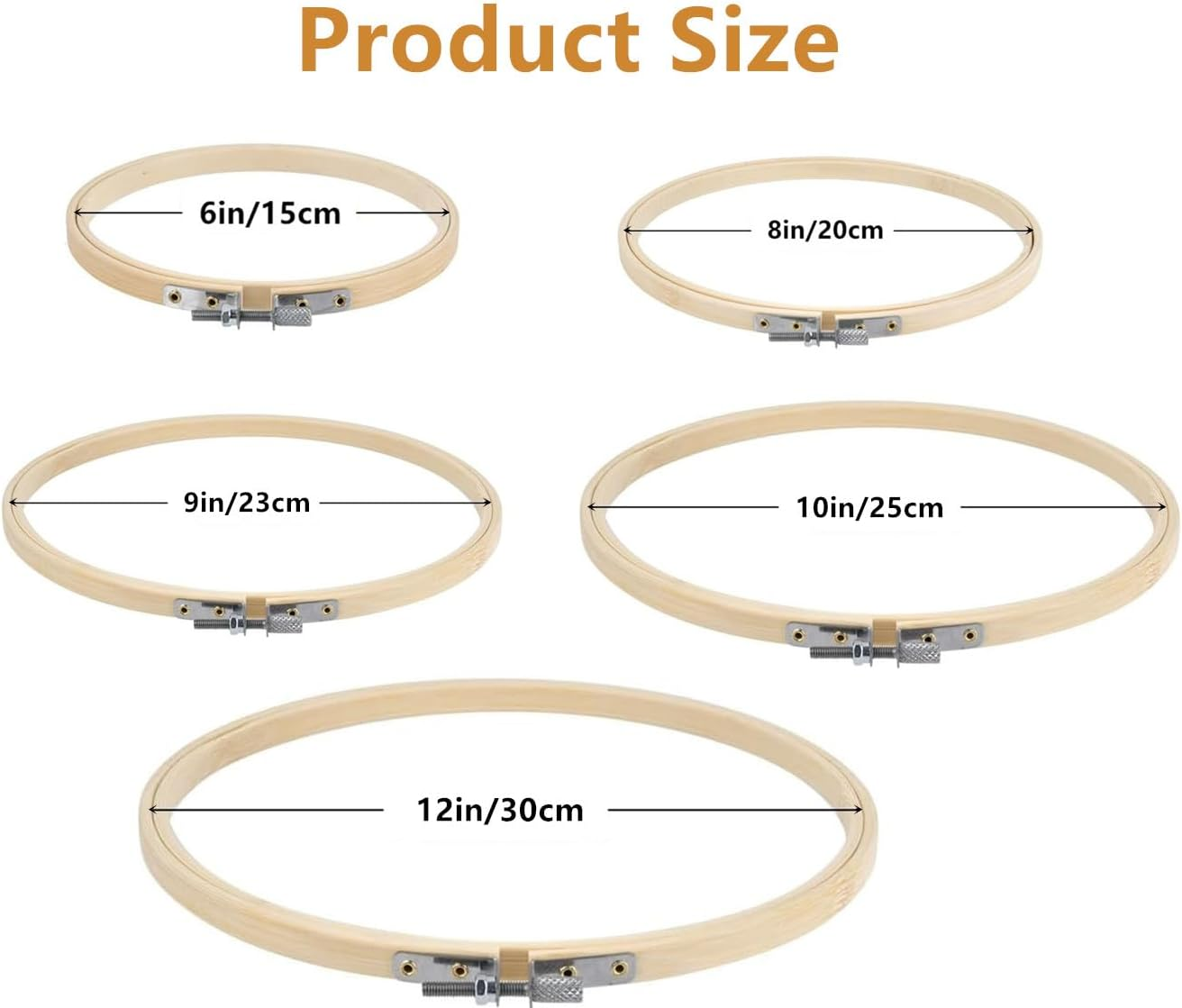 5PCS Embroidery Hoops,6/8/9/10/12 Inches,Round Wooden, Adjustable Cross Stitch Hoop,For Home Ornaments and Art Craft Handy Sewing image number 4