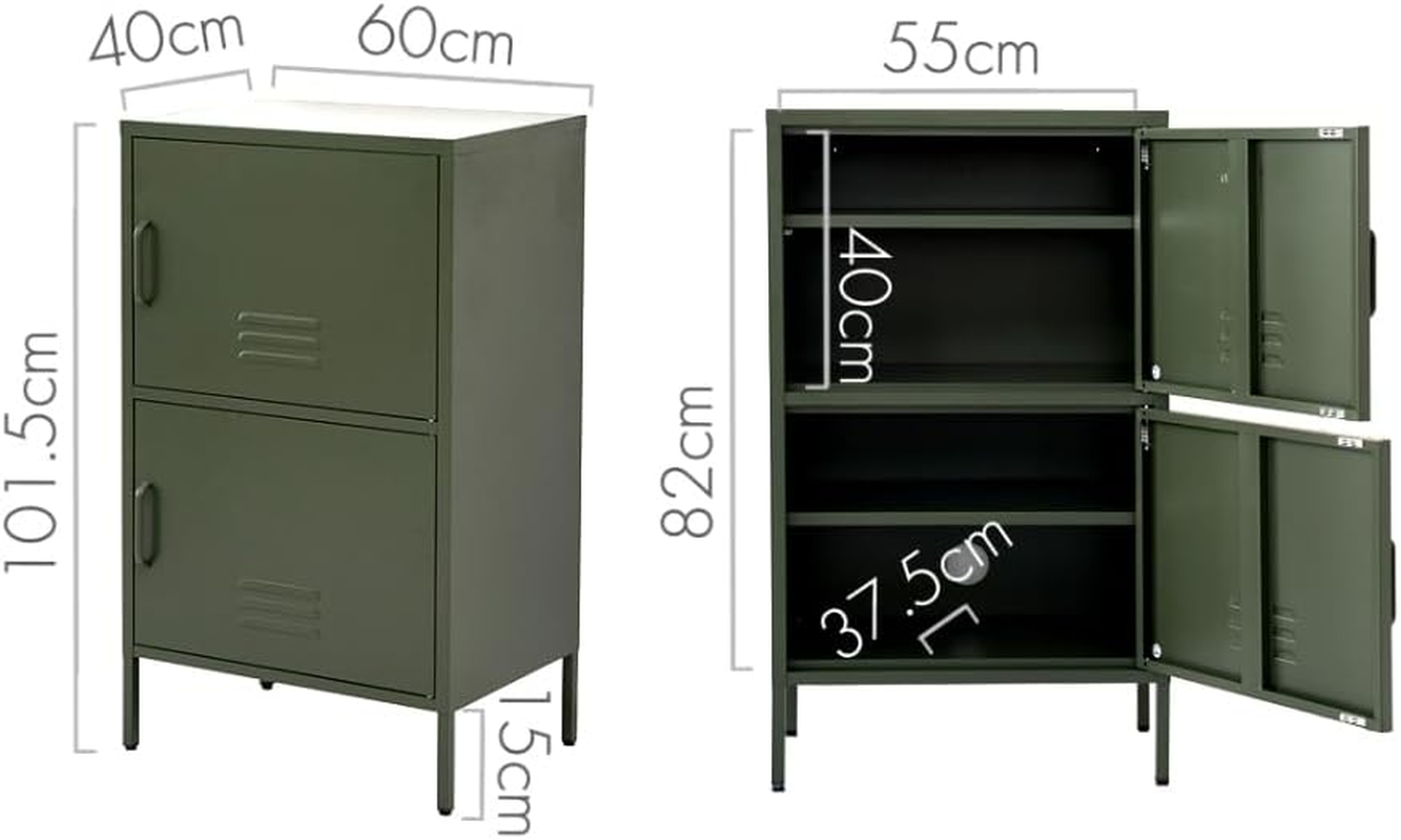 Artissin Locker, Metal Sideboard Buffet Cabinet Bedside Table Shoe Storage TV Cabinets Organiser Home Bedroom Kitchen Living Room Bathroom Furniture, Adjustable Shelves with Doors Green image number 1
