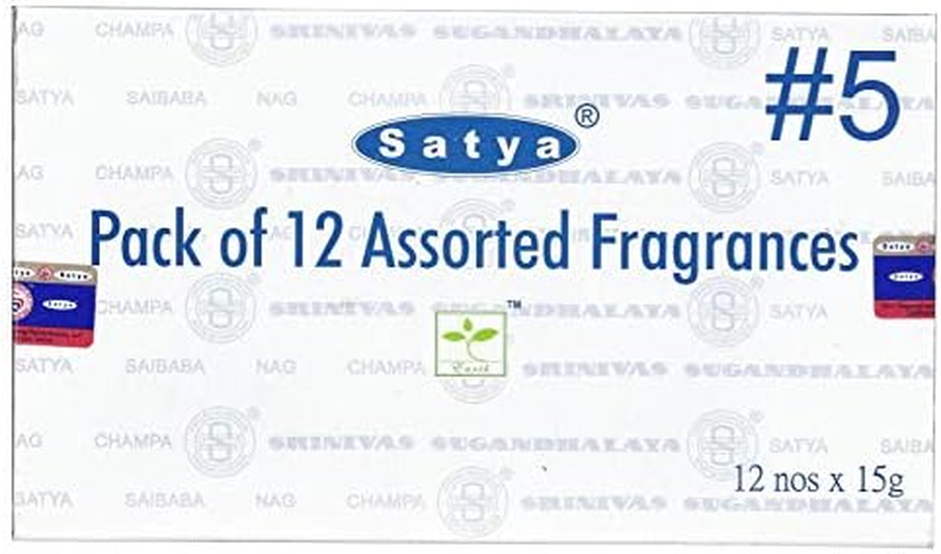 Satya Bangalore (BNG) Incense Set of 12 Nag Champa Namaste Super Hit Neem Forest Prana Oodh Sage Cinnamon Lemongrass Rosemary Natural Sandalwood, Varietypack05 image number 3