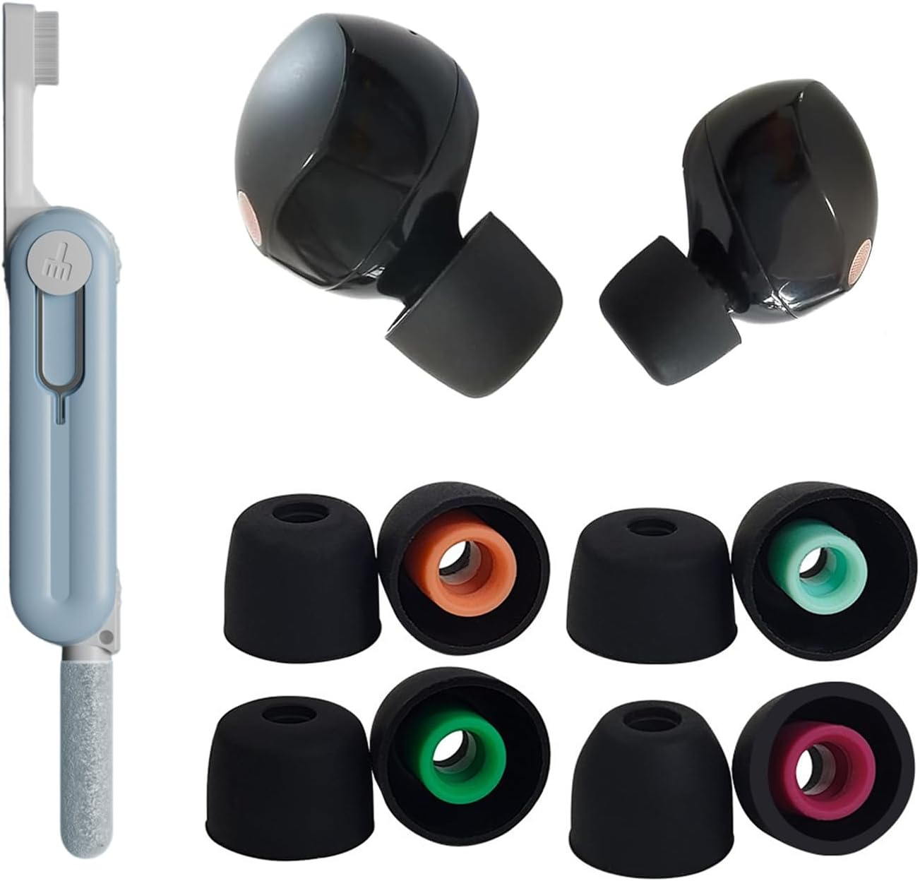 JANGJANG Replacement Ear Tips for Sony WF 1000XM5 WF 1000XM4 Earphone, Soft Silicone Earbuds Buds Set with Cleaning Kit, Secure Fit Noise Isolation Ear Tips for WF 1000XM5 WF 1000XM4 4 Pair Black