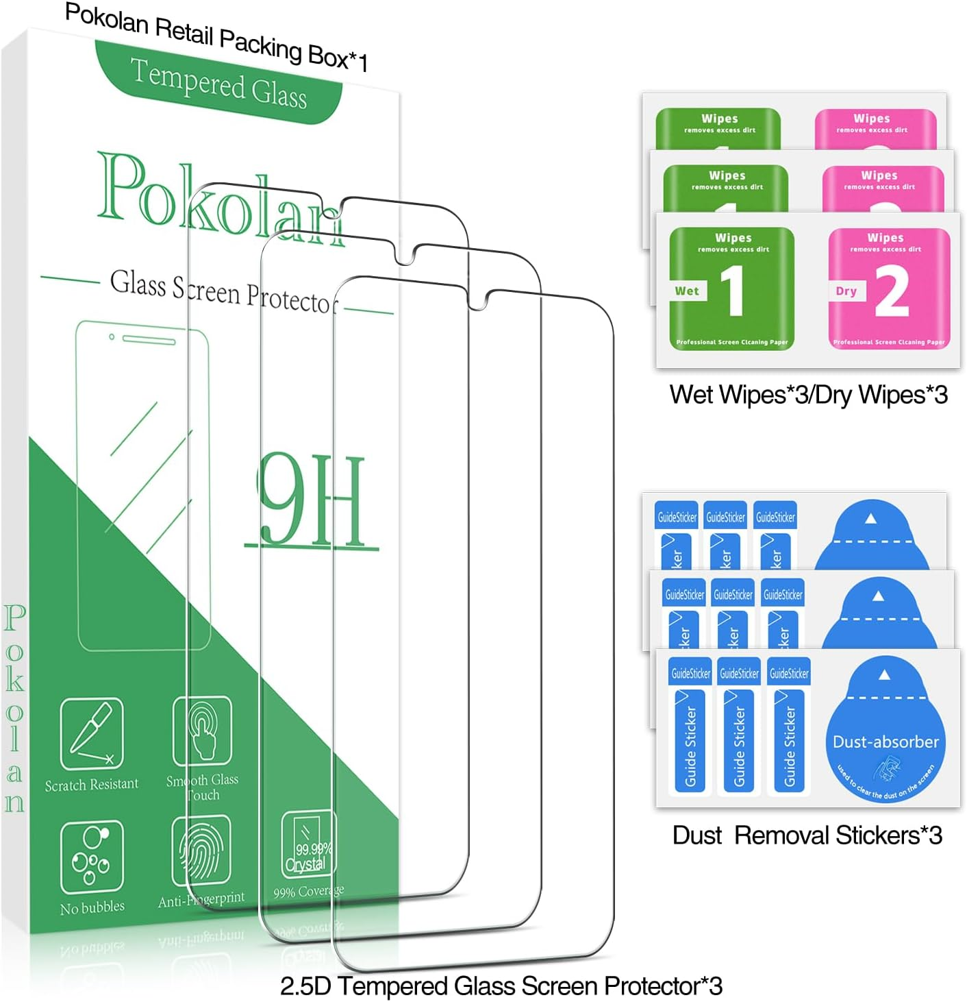 Pokolan 3 Pack Screen Protector for Samsung Galaxy A16 5G / 4G Tempered Glass, 9H Hardness, Case Friendly, anti Scratch, No Bubbles, Easy to Install image number 4