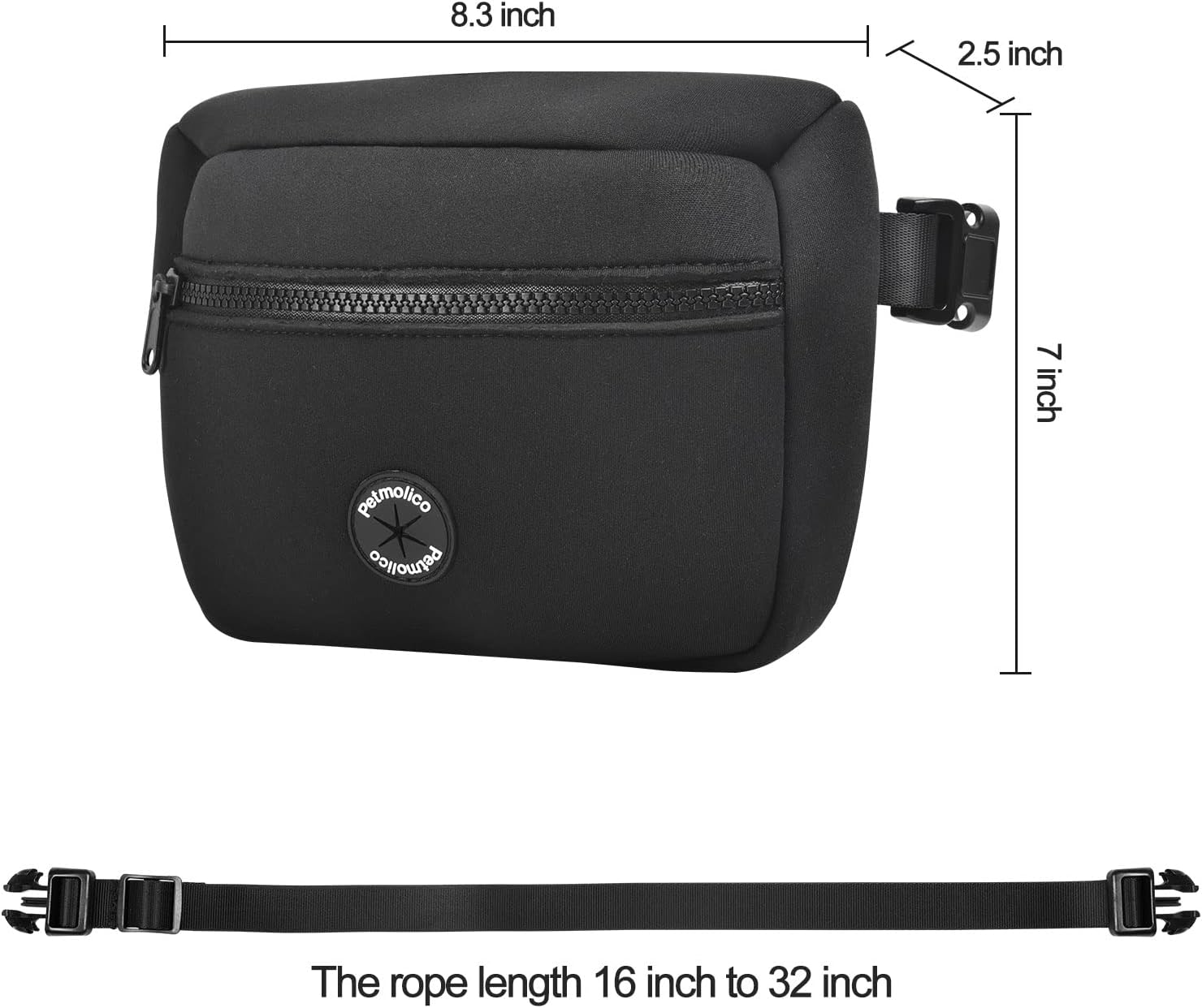 Petmolico Neoprene Dog Treat Pouch, Auto Closed Dog Training Pouch Fanny Pack Wasit Bag with Dog Poop Bag Dispenser for Hands-Free Dog Walking, Black image number 4