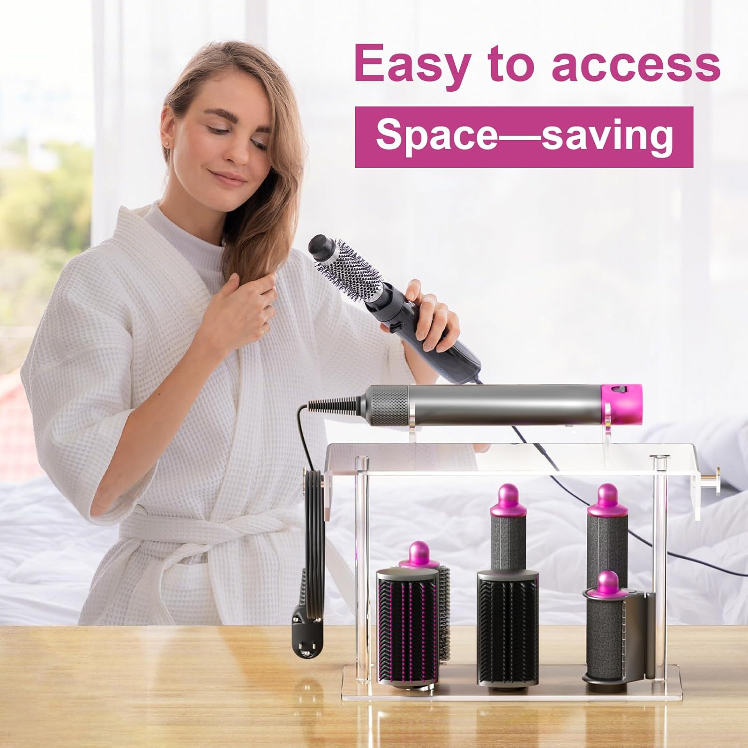 Yewink Airwrap Holder for Dyson - HQ Acrylic Hair Tool Storage Stand - Countertop Desktop Organizer for Dyson Styler and Accessories - Space-Saving Bathroom Beauty Holder image number 6
