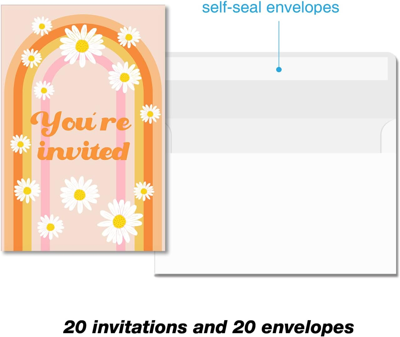 Soiceu Cute Five Is a Vibe Groovy 5Th Birthday Party Invitations with Envelopes Set of 20 Rainbow 70S Groovy 5 Years Old Birthday Party Invites image number 2