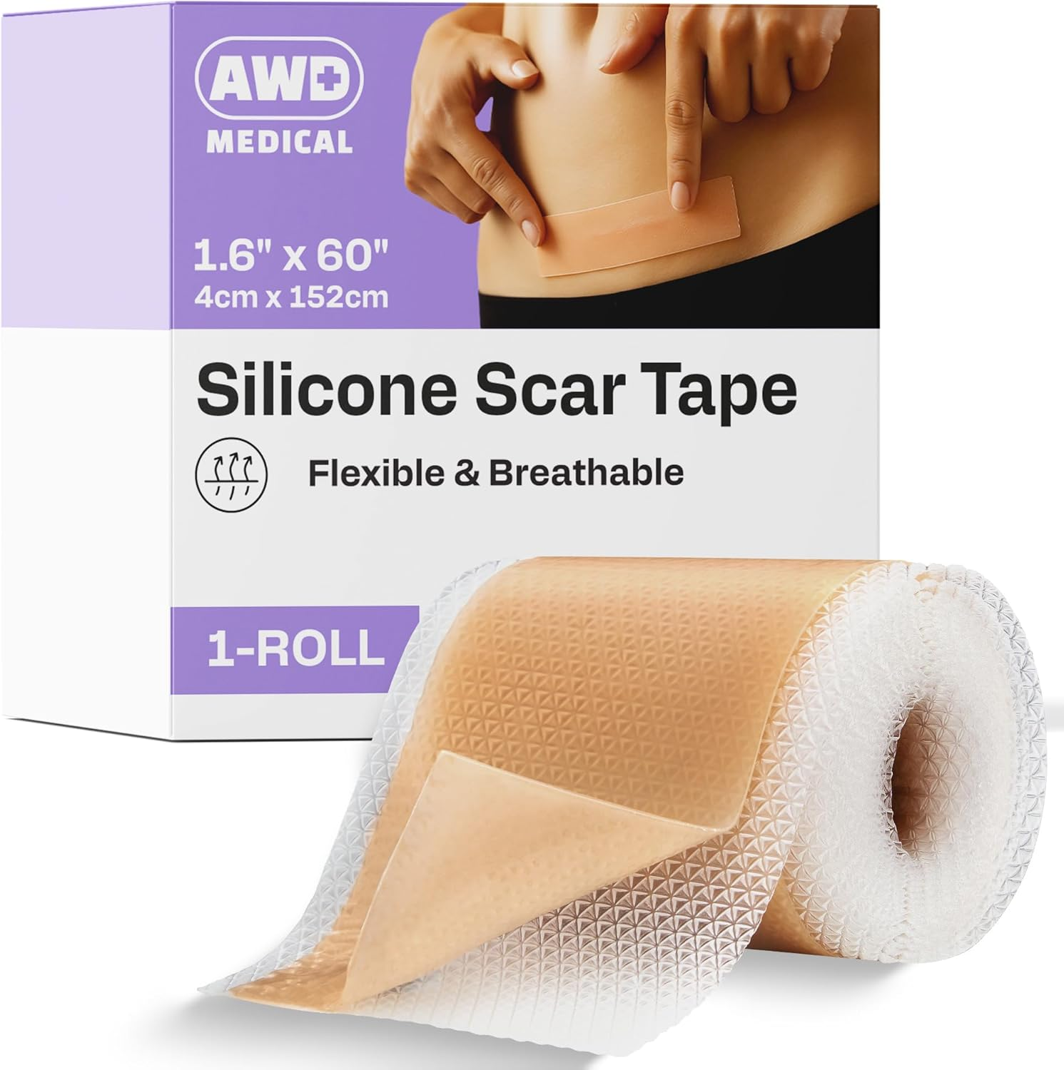 AWD Medical 100% Soft Silicone Gel Tape (1.6" X 60") Highly Comfortable Painless 6-8 Month Supply Acne Scar Treatment C Section Keloid Surgery Premium Hospital Medical Grade (4.1Cm X 150Cm ) image number 6