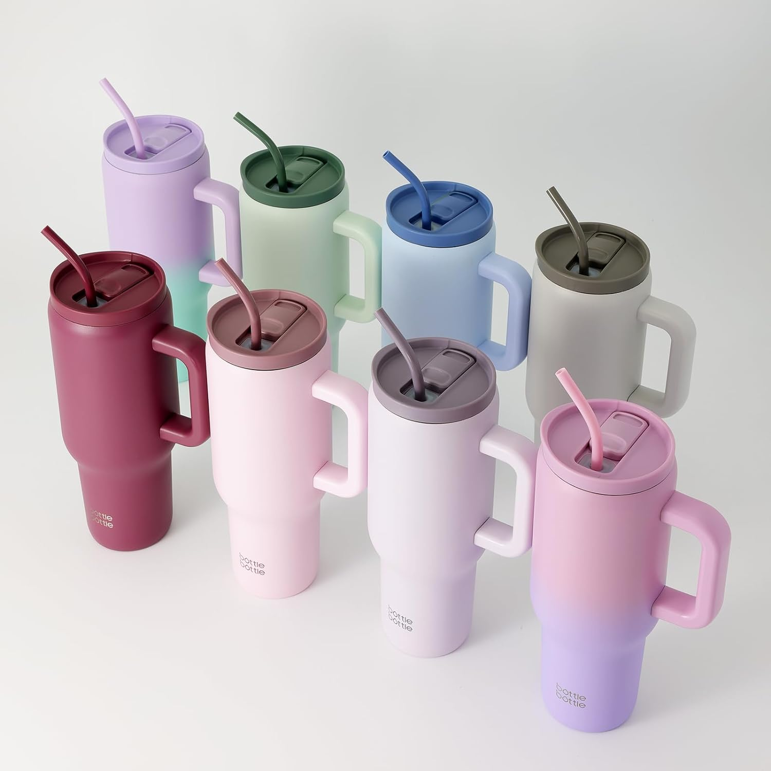 BOTTLE BOTTLE 40Oz Tumbler with Straw and Lid Insulated Travel Mug 1180Ml Stainless Steel Car Coffee Cup with Handle for Gifts Party Office (Green) image number 2