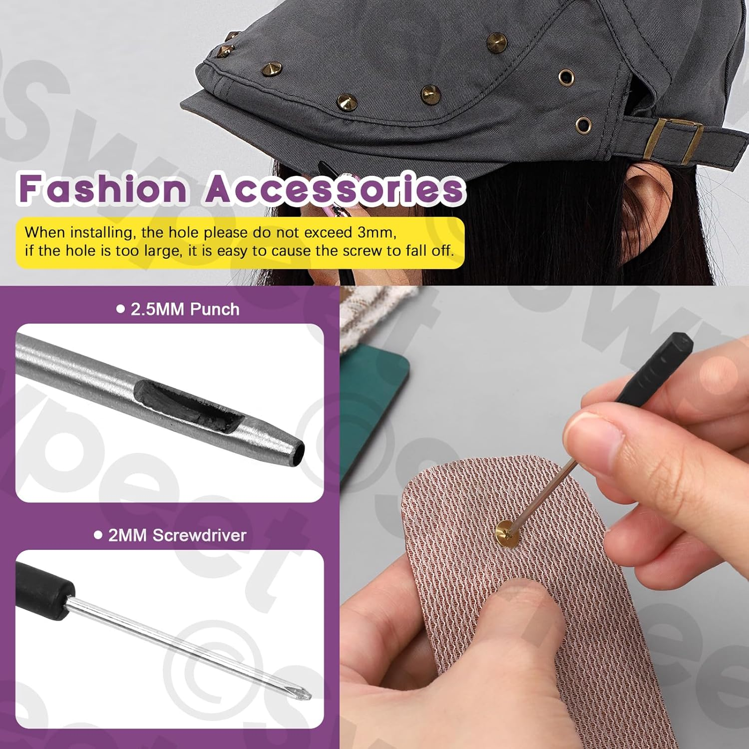 Swpeet 102Pcs Bronze Color Cone Spikes and Studs Kit with Hole Punch and Screwdriver, Back Leather Craft Rapid Rivet Screws, Spikes Bullet Cone Spikes Screw for Clothing Shoes Leather Craft image number 4