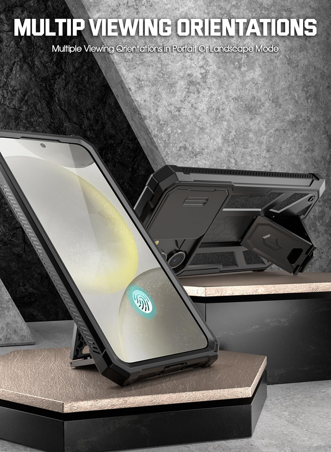 Poetic Spartan Case for Galaxy S24+ plus 6.7", [Slide Camera Cover] [Screen Protector Works with Fingerprint ID] Rugged Shockproof Cover with Kickstand, Matte Black image number 4