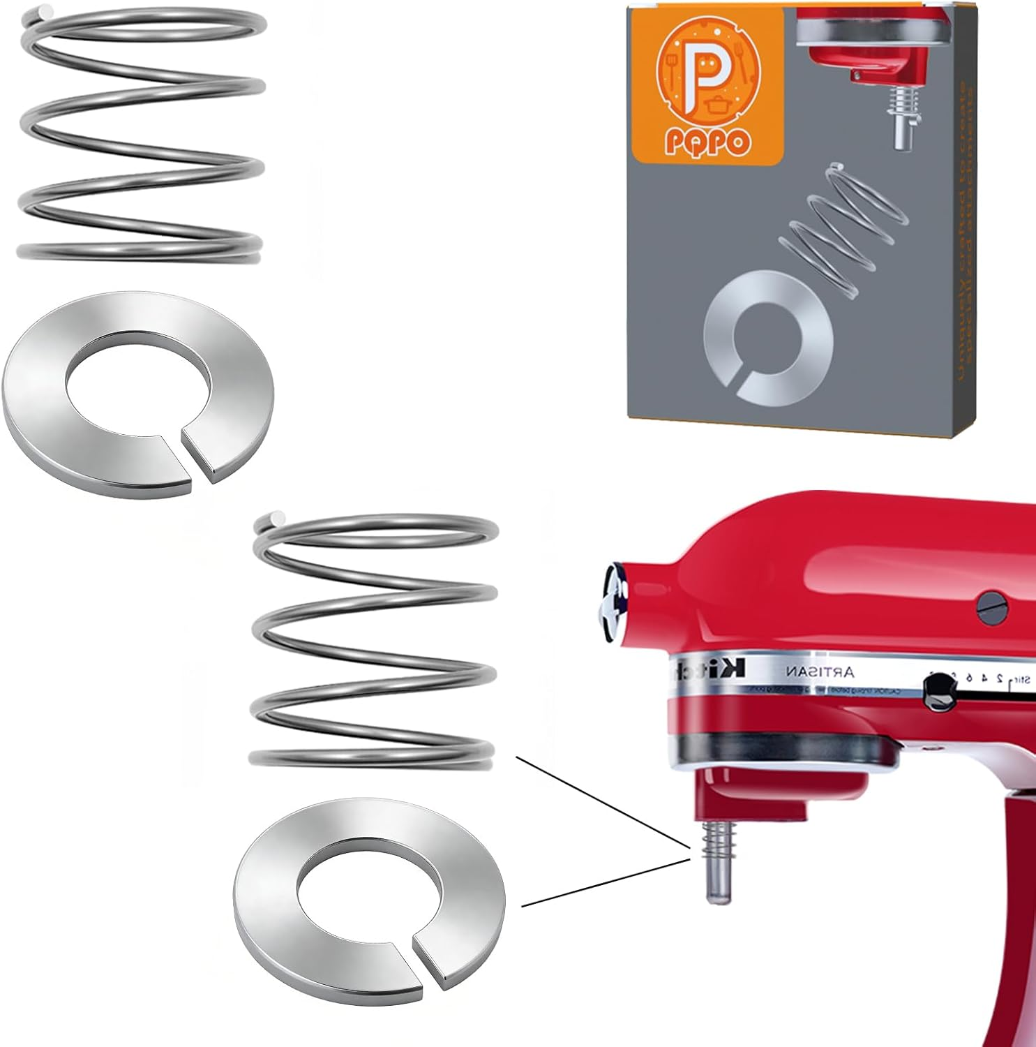 4 Pack Stainless Steel Spring & Washer Kit Compatible with Kitchenaid Stand Mixer 3.5-7QT, Mixer Replacement Parts, Reduces Shaking & Wear image number 3