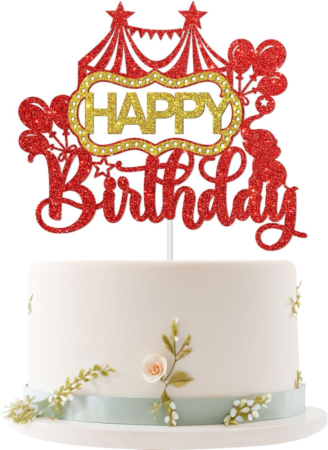 Confetti! Whimsical Circus Happy Birthday Cake Topper | Carnival Zoo Animals Birthday Cake Decor | Baby Shower & Kids Party Supplies image number 1