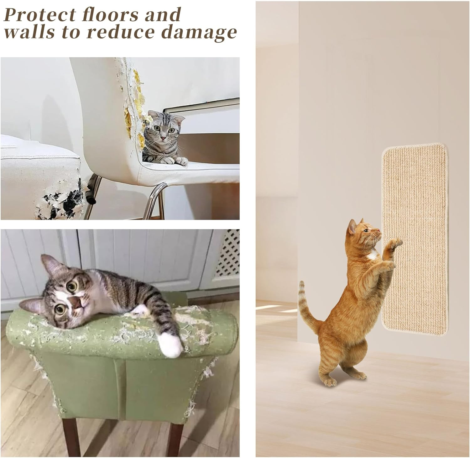 Pack of 3 Cat Scratching Mats, Sisal Cat Scratching Boards, 50 X 25 Cm, Cat Scratching Board, Durable, Suitable for Sofa Furniture Doors to Prevent Cat Scratches and Protect Carpets and Walls image number 2