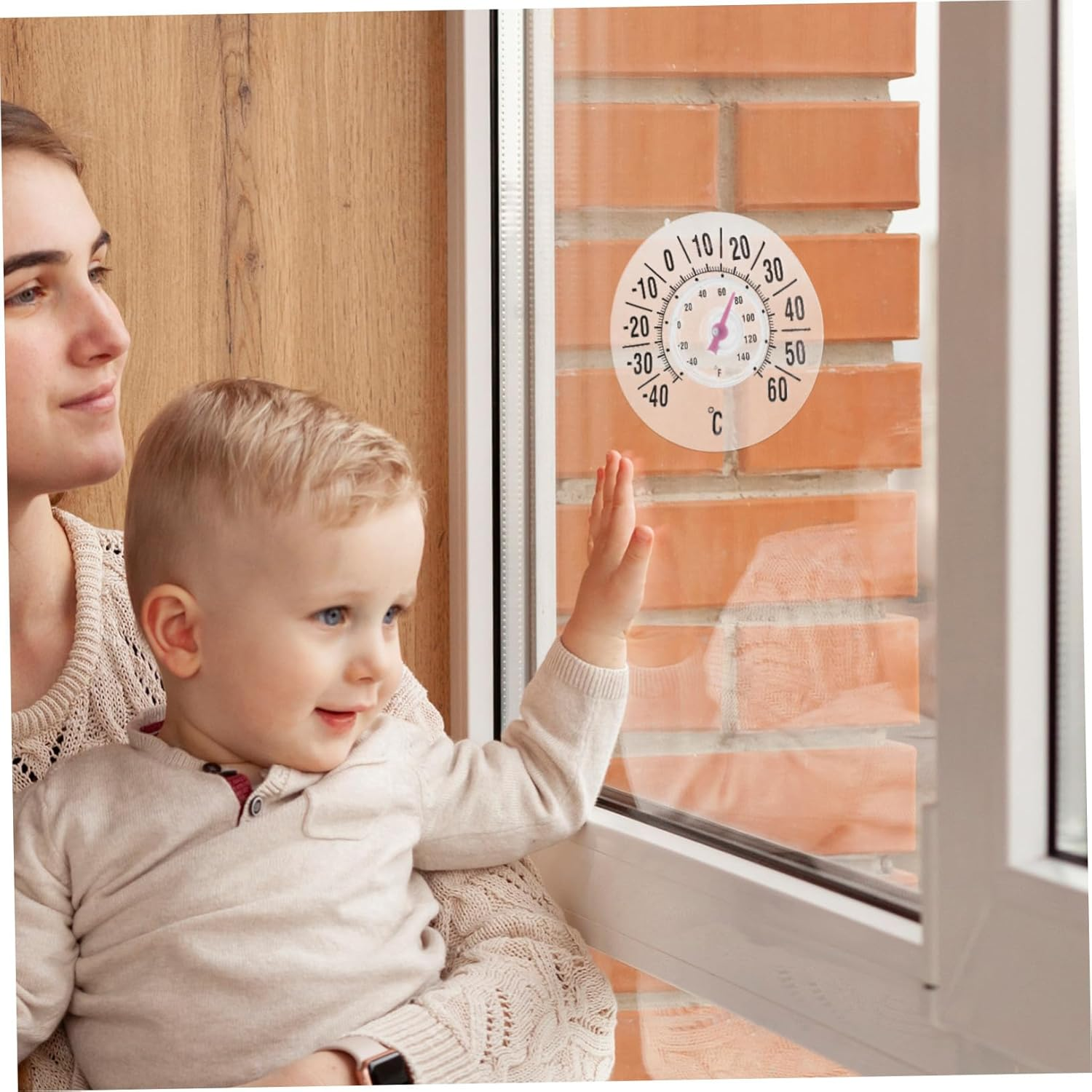 Bestonzon High Precision Analog Indoor Window Thermometer with Large Strong Suction Cup for Rooms Garden Greenhouse Office Temperature Display Portable Small Design