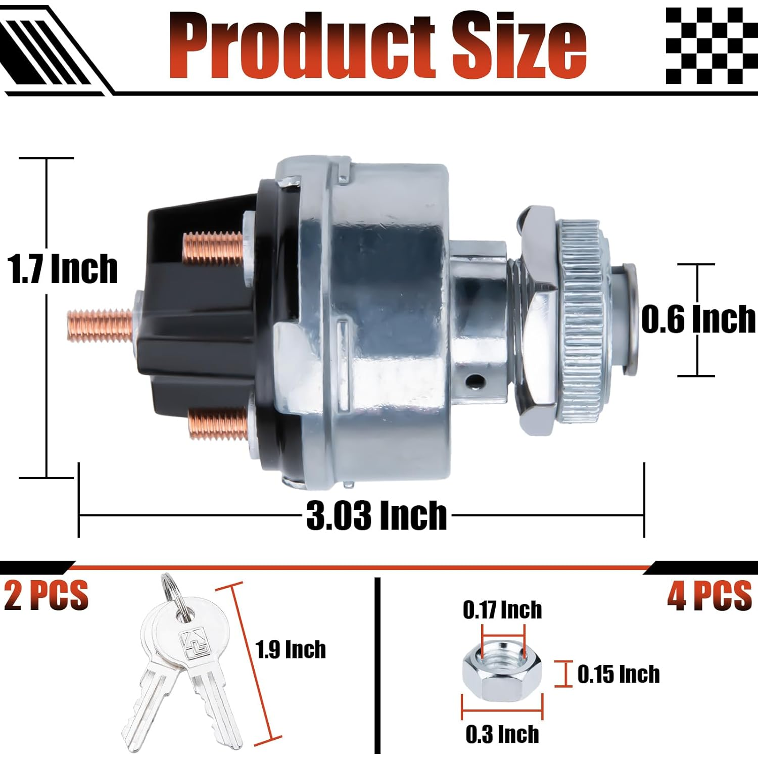 Ignition Switch with Key, Universal Ignition Key Switch, 12V 4 Position Starter Key Ignition Switch, Fits Most Car, Truck, Tractor, Trailer, Forklift, and More, Acc/Off/Ign/Start 4 Terminal