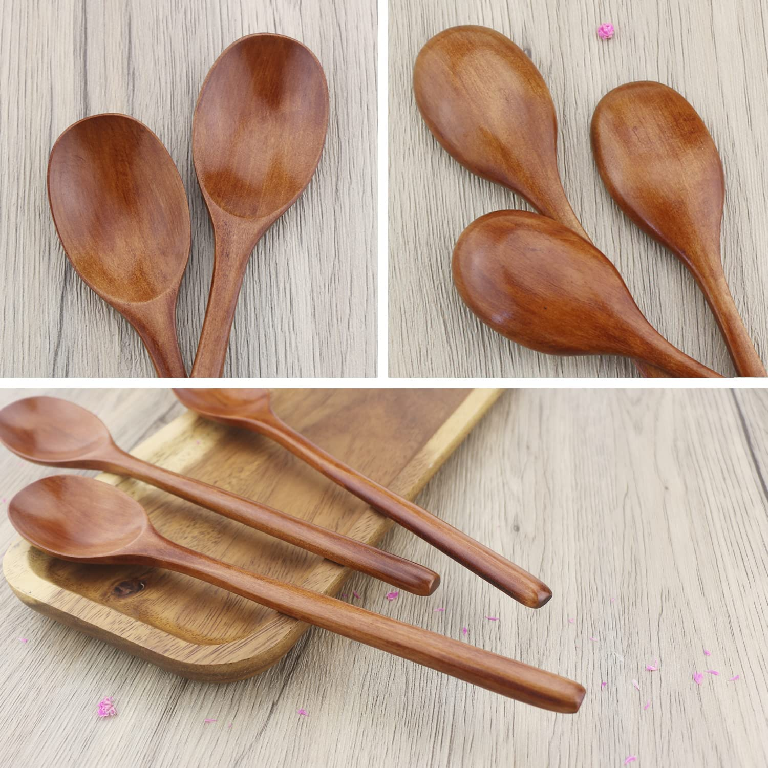 Wooden Spoons, 6 Pieces Wood Soup Spoons for Eating Mixing Stirring Cooking, Long Handle Spoon with Japanese Style Kitchen Utensil, ADLORYEA Eco Friendly Table Spoon image number 4