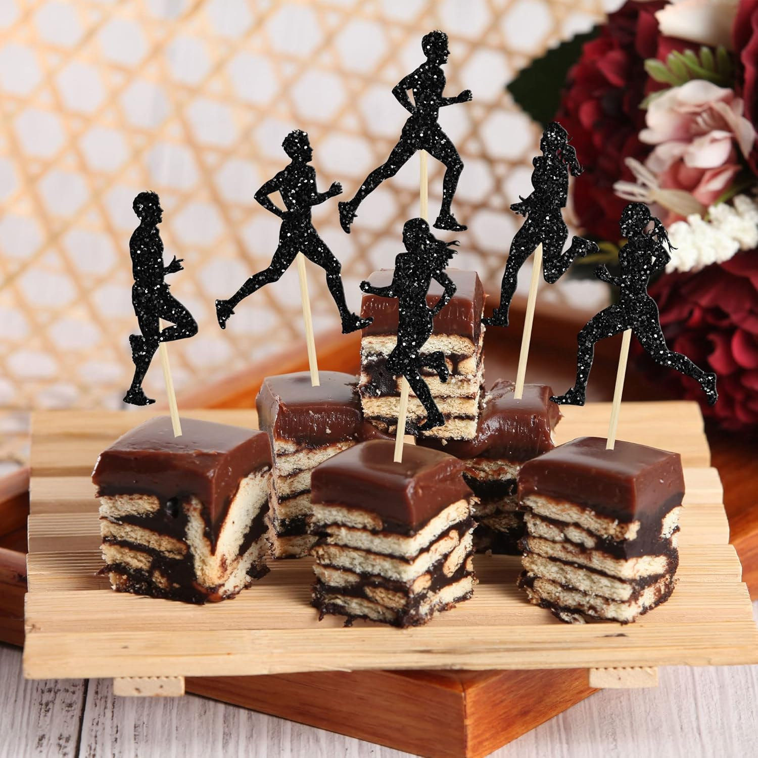 24Pcs Running Cupcake Toppers Black Glitter Sports Fitness Cupcake Picks for Running Theme Boys Girls Birthday Party Cake Decorations Supplies image number 6