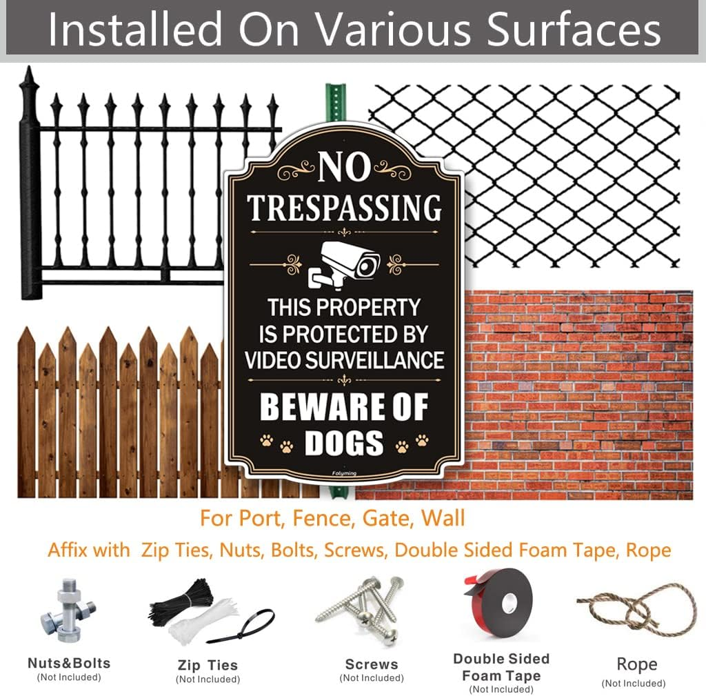 2 Pack No Trespassing This Property Is Protected by Video Surveillance Beware of Dogs Signs 12 X 8 Inches Metal Reflective Sturdy Rust Aluminum Weatherproof Easy to Install image number 3