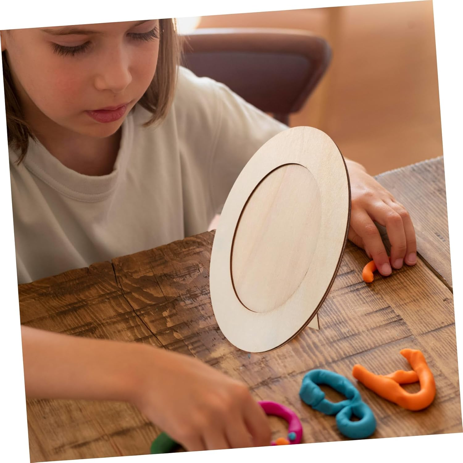 MOLUCKFU Wooden Craft Frame Oval DIY Photo Frame Unfinished for Decor Stand up Display for Art Projects Family Bonding Activities and Decorations image number 3