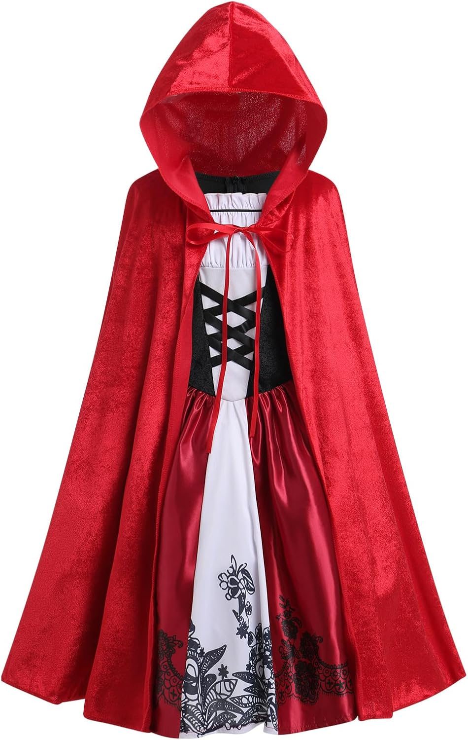 IMEKIS Little Red Riding Hood Costume for Girls Dress Velvet Cape Cloak Halloween Cosplay Kid Storybook Fairy Tale Outfits image number 3