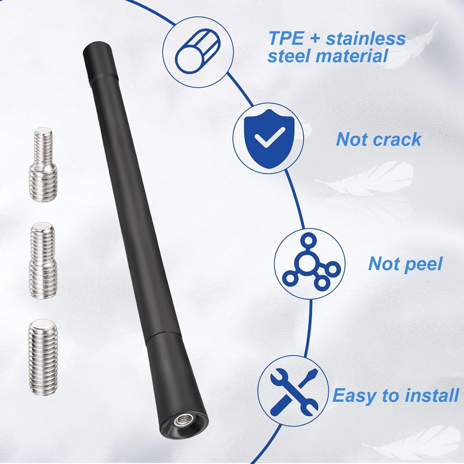 AQTAQ Universal Vehicle Roof Mount Car Antenna Short 17.5Cm/6.9 Inch Car Radio Rod Antenna Replacement with High-Quality AM & FM Reception with M4 M5 M6 Threaded Adapter Suitable for Most Models Etc image number 3