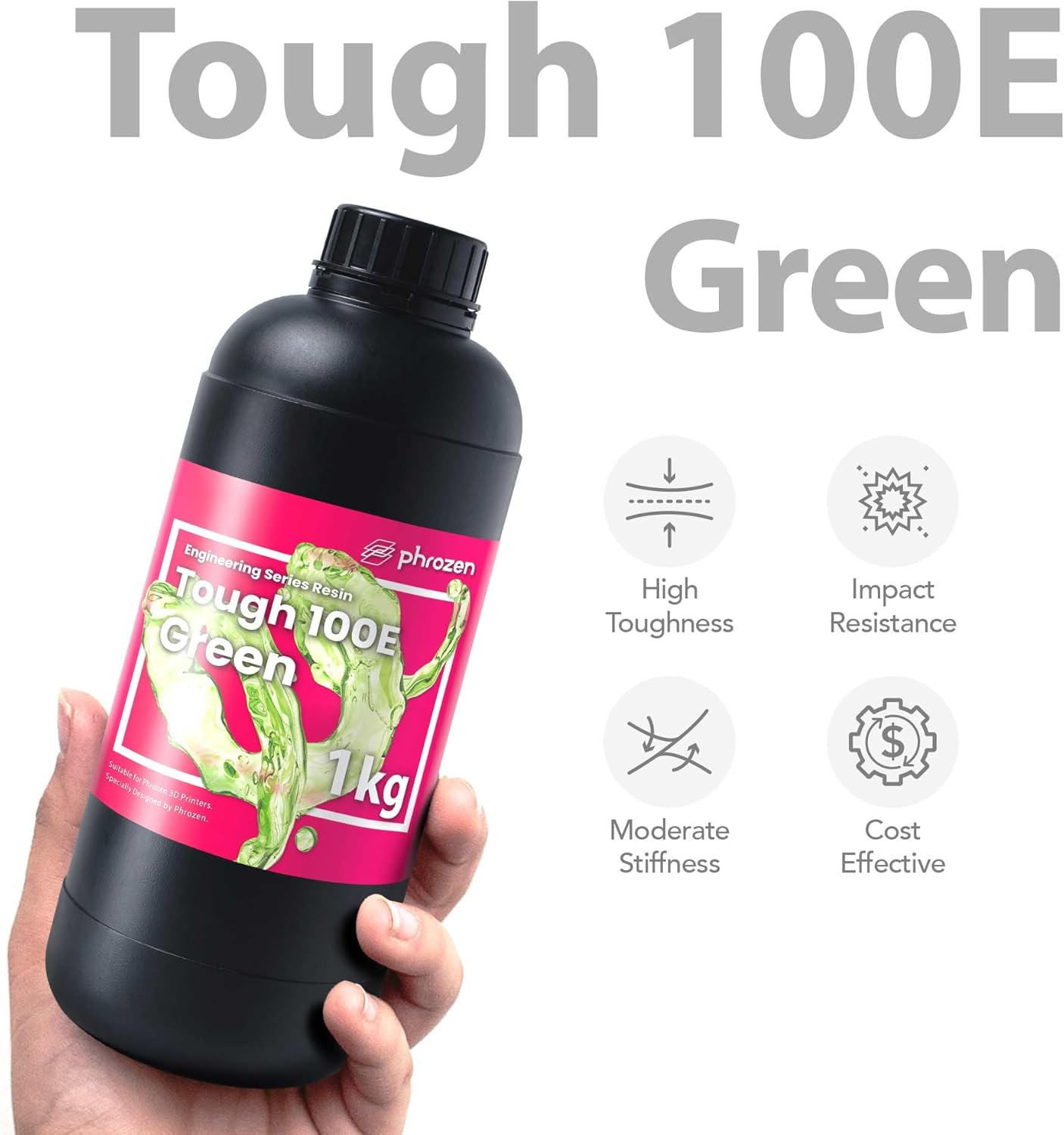 Phrozen Tough 100E 3D Printer Resin | Uv-Curing Resin for Most 405Nm LCD/DLP Printers | Engineering Resin with Toughness - Green (1Kg) image number 4