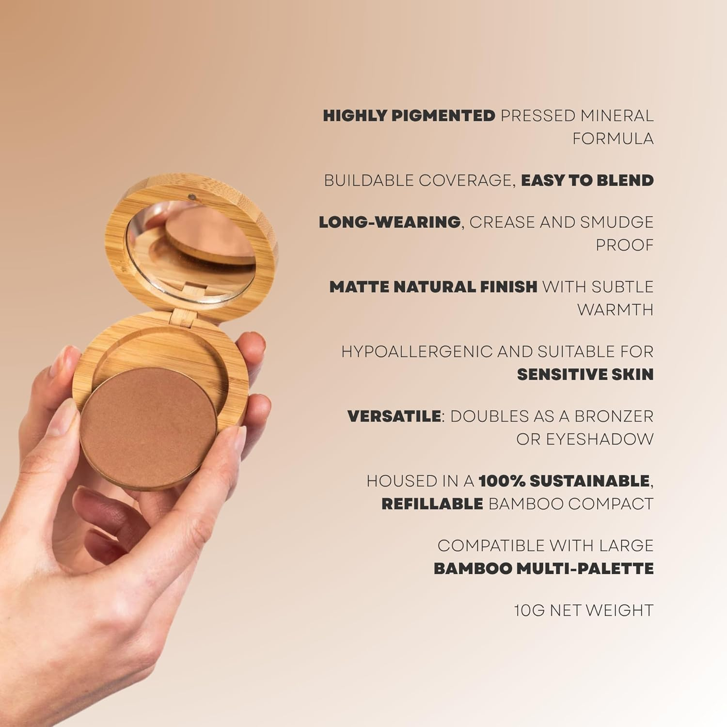 Scoop Whole Beauty Sunkissed Pure Pressed Mineral Bronzer | Highly Pigmented, Blendable & Long-Wearing | Vegan, Non-Toxic, Plastic-Free Refillable FSC Bamboo Compact | 10G image number 1