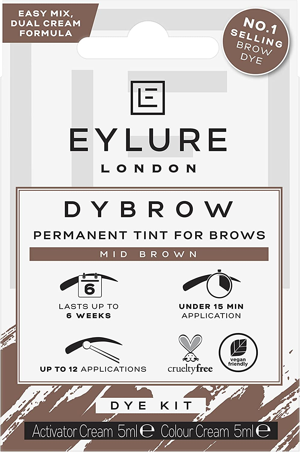Eylure Dybrow Permanent Tint for Brows Dye Kit Mid Brown