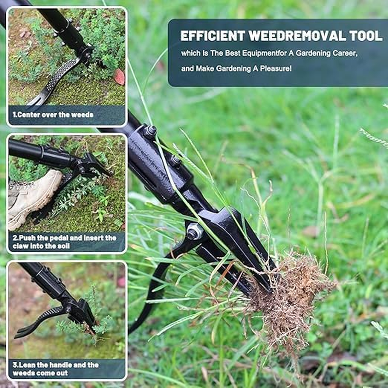 1.2M Weed Puller with 4-Claw Steel Head, Long Handle Weed Remover Hand Weeder Tool, 3 Lengths of Adjustable Garden Weeding Tools for Lawn Garden, Manual Weeding Tool without Bending or Kneeling (1.2M) image number 3