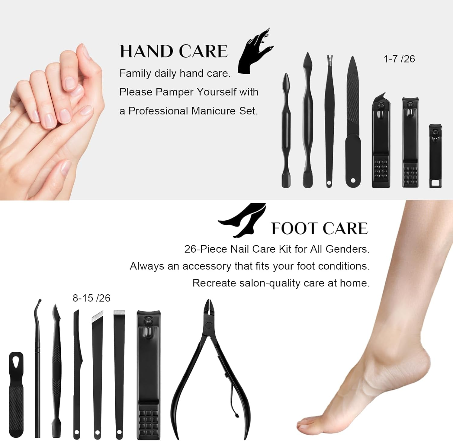 Luck around Manicure Set, Professional Nail Clippers Pedeicure Kit 26 Pieces Nail Care Tools for Travel & Grooming (Brown)