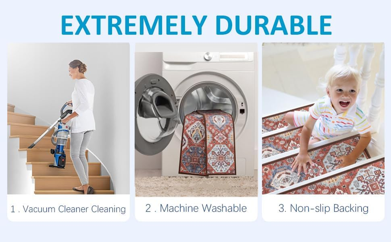 YWAQMCT Non-Slip Stair Pads, 15PCS Wood Stair Treads Carpe, anti Moving Modern Stair Rubber Mat Runner Safety for Kids Dogs, 8" X 30" (15Pcs, Red) - Brown image number 6