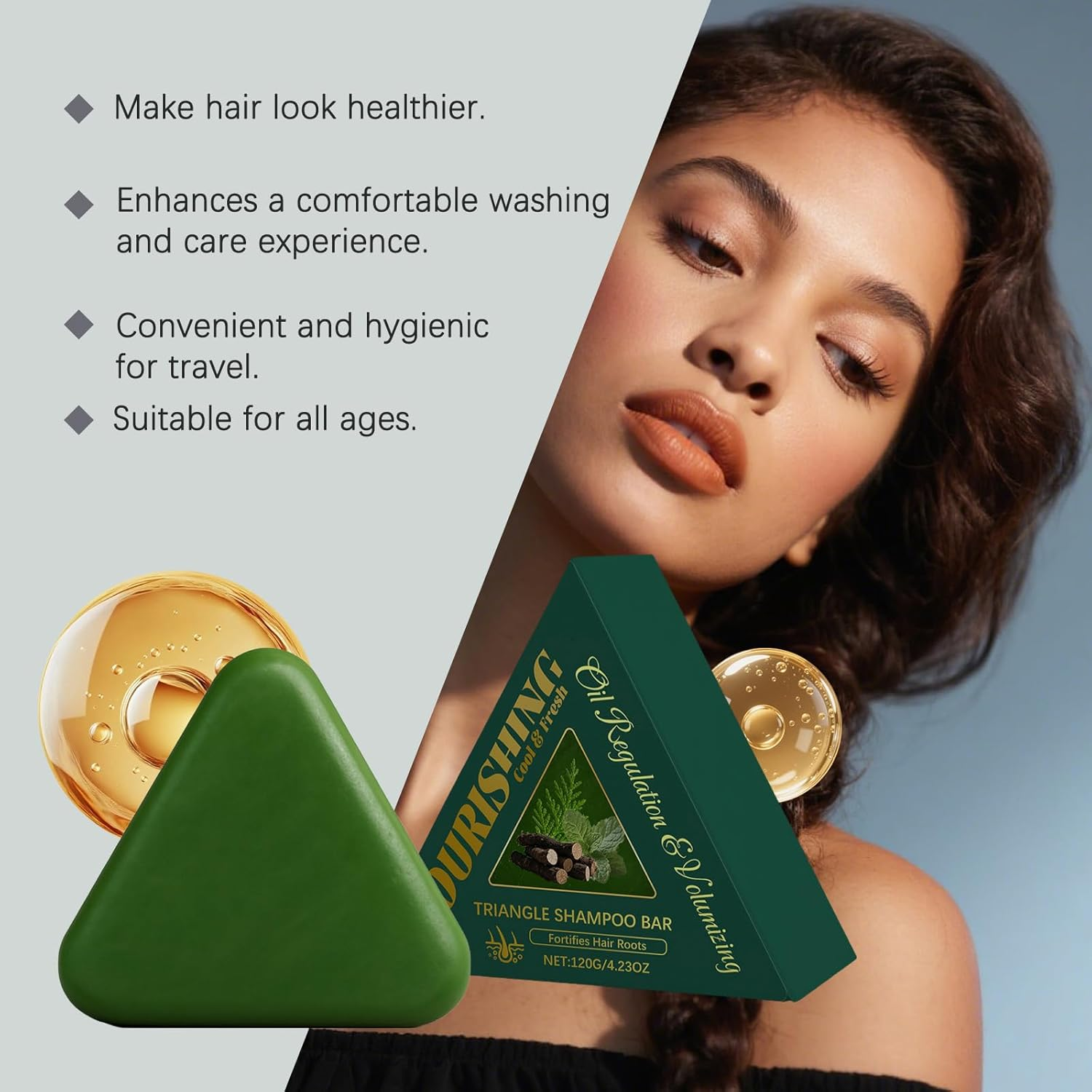 Cypress Leaf Hair Soap Nature Triangle Shampoo Bar, Triangle Green Shampoo Bar, Grass Solid Herbal Sham/Poo B/Ar, Grass Tria/Ngle Solid Shampoo for Thickening & Darkening Smooths Hair (2 PCS) - 3 Pcs image number 2