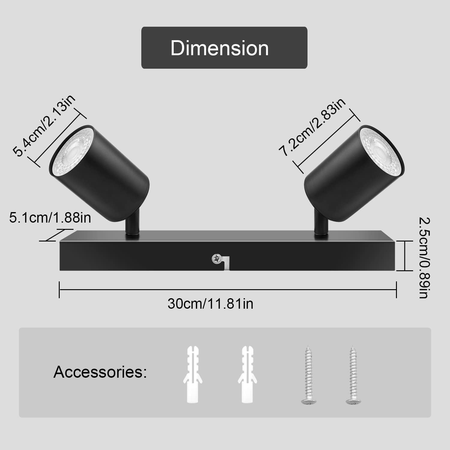 Dehobo Spotlight Rails and Rails, Double GU10 Modern Adjustable Ceiling Spotlights, Matt Black, without Bulbs, 2 Spotlights for Kitchen, Bedroom, Living Room, Hallway, Dining Room image number 5