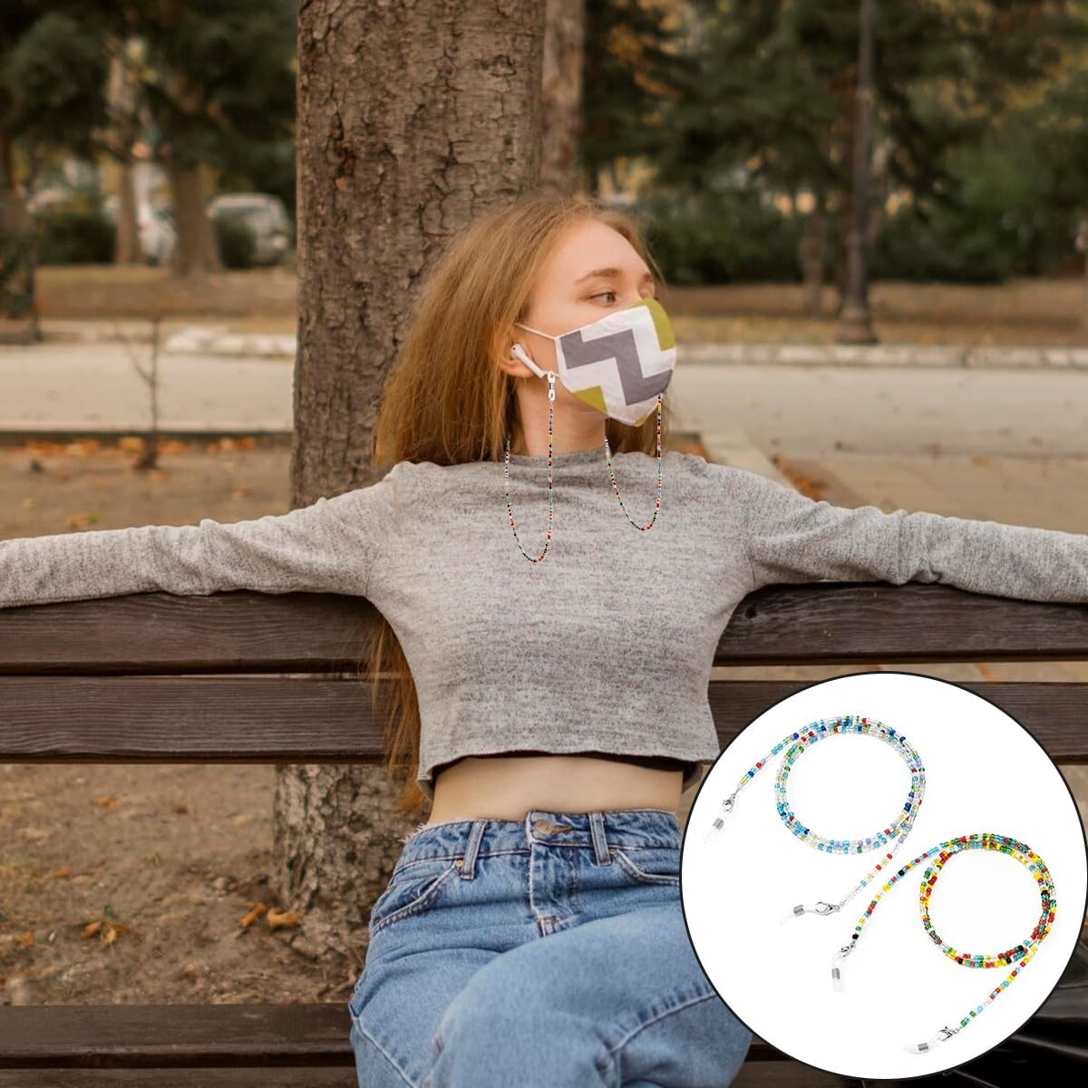 WELANE Beaded Eyeglass Chains, 2 PCS Colorful Acrylic Glasses Lanyard Strap for Girls, Women (72Cm/28.3In)