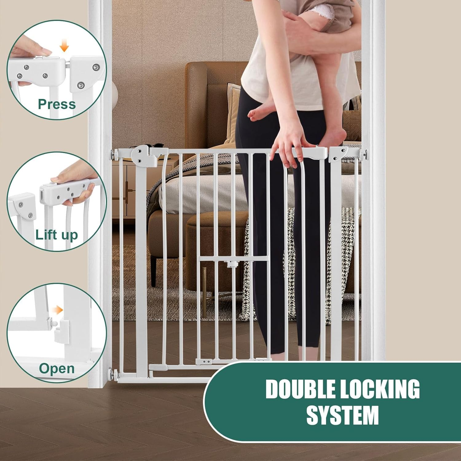 Pet Scene Dog Safety Gate 77Cm Tall Adjustable Pet Fence Barrier Security Guard Doorway Stairs Enclosure Low Containment System with Walk through Cat Door image number 6