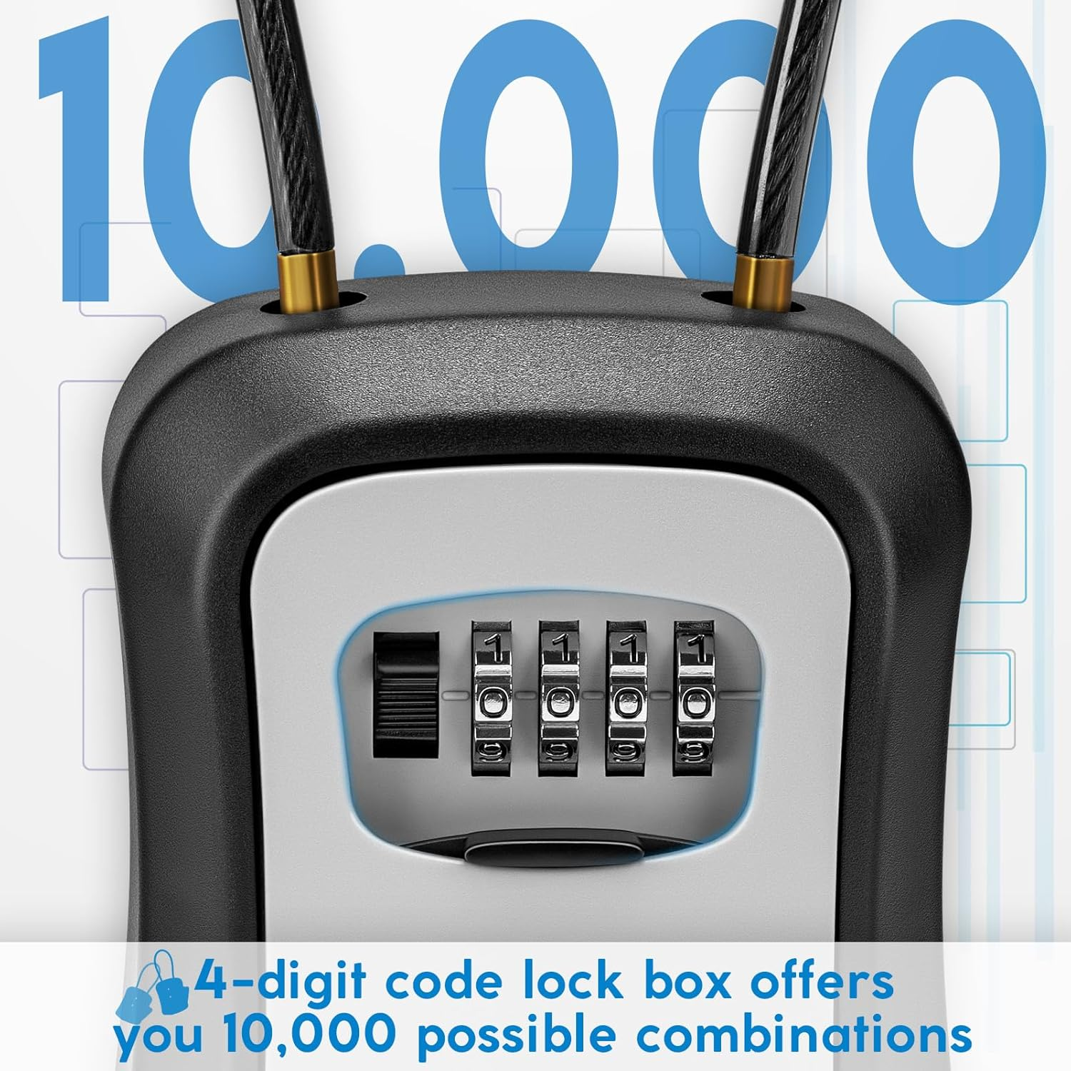 NINEMAX 4-Digit Combination Key Lock Box - Weatherproof Portable Key Safe Lock Box for Outside, Wall Mounted, Ideal for Car & Home image number 3